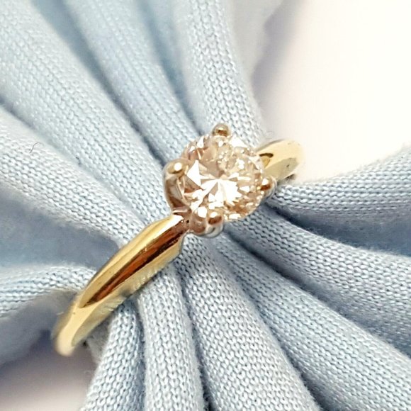 Exquisite 14K Karat Solid Two Tone Multi Tone Solitaire Diamond Wedding Ring